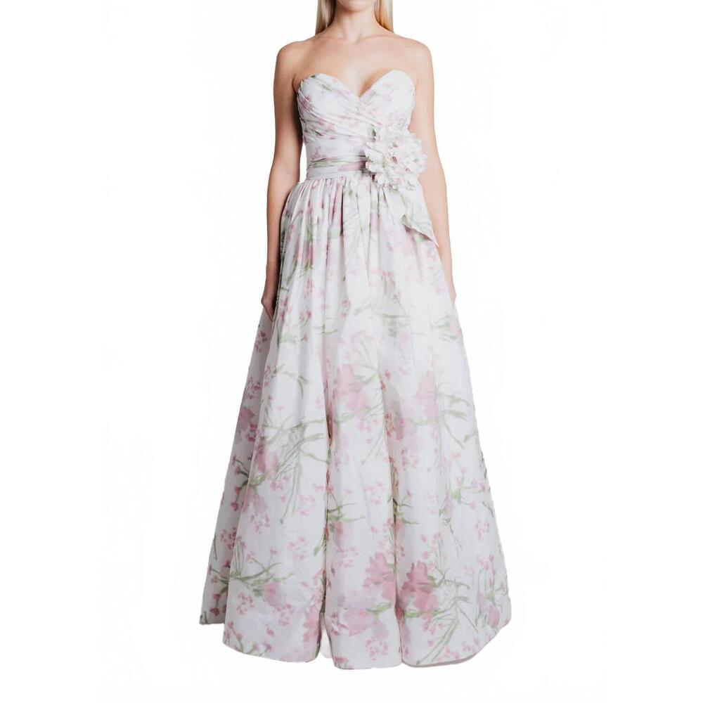 NEW CATHERINE REGEHR strapless moira gown in white/pink